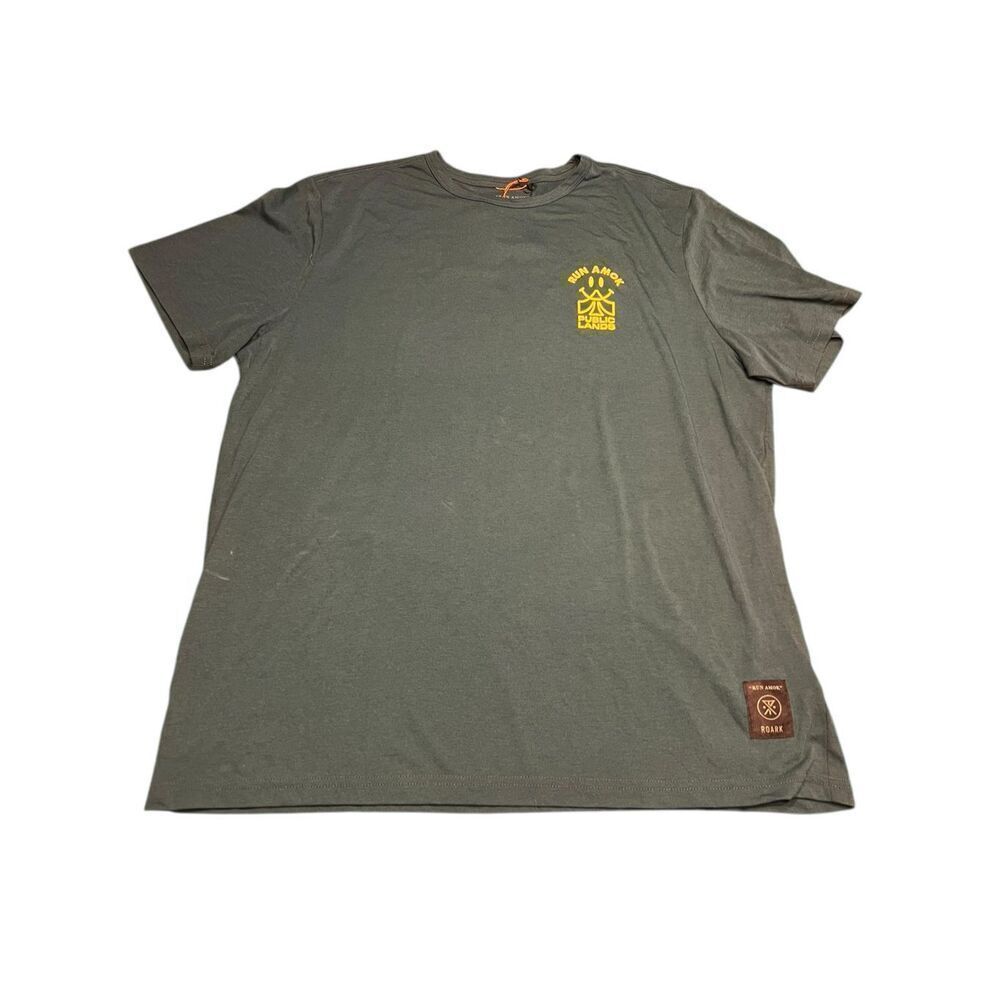 Roark Men’s XL Run Amok Mathis Short Sleeve Active Tee Green yellow run amok